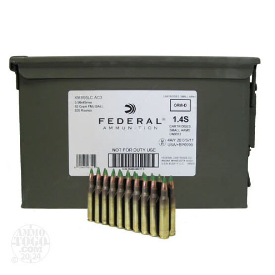 820rds - 5.56 Federal Lake City XM855LC AC3 62gr. Penetrator Ammo